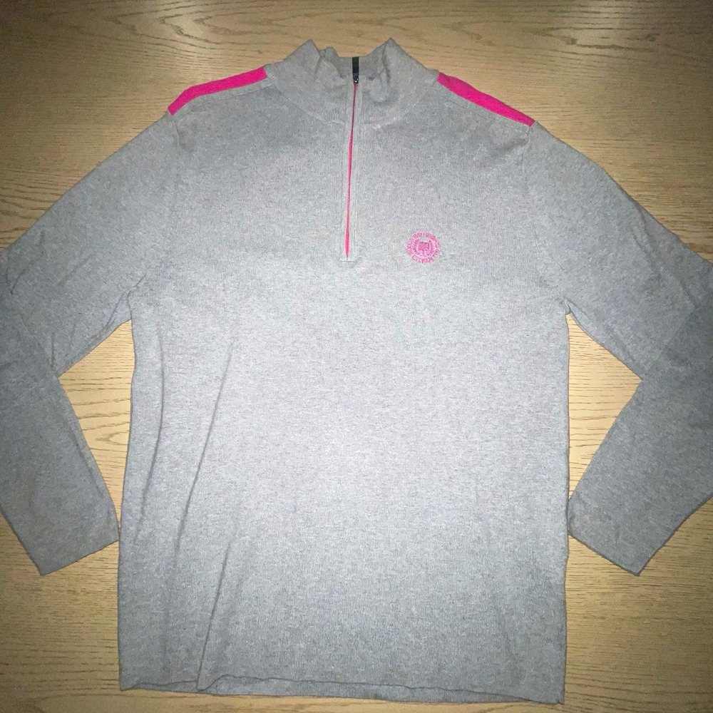 Antigua Women’s Quarter Zip Sweater Large Gray Pink Sodus Bay Heights Golf Club